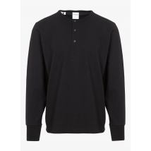 Selected - Recht t-shirt van biokatoen met henleykraag - XL Maat - Zwart