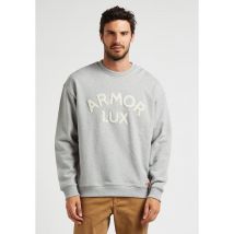 Armor Lux - Sudadera de felpa de algodón con cuello redondo y estampado en relieve - Talla L - Gris