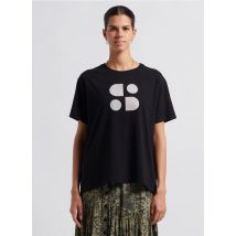 Swildens - Ruimvallend t-shirt met ronde hals en zeefdruk - S Maat - Zwart