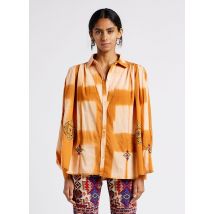V De Vinster - Katoenen blouse met print - borduursel en klassieke kraag - M Maat - Oranje