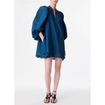 Vanessa Bruno - Kurzes baumwollkleid mit henley-ausschnitt und stickerei - Größe 38 - Blau