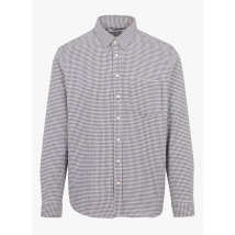 Minimum - Rechte blouse van biokatoen met klassieke kraag en pied-de-poulemotief - M Maat - Blauw