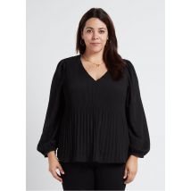 Vero Moda Curve - Blouse van plisséstof met v-hals - 48 Maat - Zwart