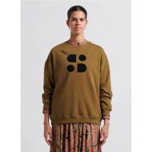 Swildens - Katoenen sweater met ronde hals en zeefdruk - XS Maat - Kakigroen