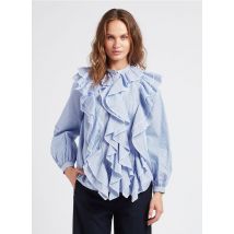 Diega - Rechte - gestreepte - katoenen blouse met maokraag - M Maat - Gestreepte