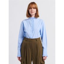 Bella Jones - Katoenen blouse met victoriaanse kraag - 1 Maat - Blauw