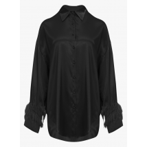 Mat Fashion - Camisa satinada con cuello clásico y plumas - Talla 50 - Negro