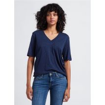 Maison 123 - Camiseta de mezcla de algodón con cuello de pico - Talla XL - Azul
