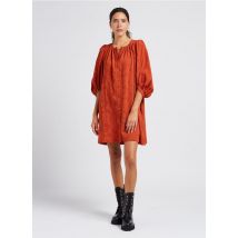 The Korner - Robe courte col rond à motif fleuri en coton - Taille 40 - Orange