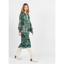 V De Vinster - Halflange jurk met v-hals en print - XS Maat - Groen