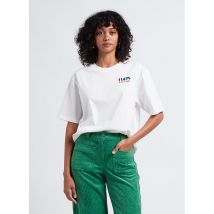 Indee - Katoenen t-shirt met ronde hals en borduursel - S Maat - Wit