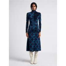 Sonia Rykiel - Lange jurk met opstaande kraag en jacquardmotief - 38 Maat - Blauw