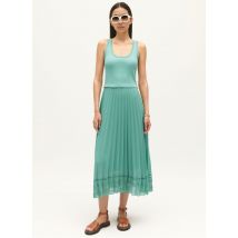 Claudie Pierlot - Halflange plisséjurk van biologisch katoen met ronde hals - 1 Maat - Groen