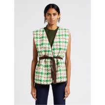 La Petite Etoile - Jasje met v-hals en ingeweven pied-de-poulemotief - 1 Maat - Beige