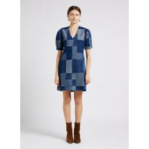 I Code - Korte spijkerjurk met v-hals en patchwork - 44 Maat - Blauw