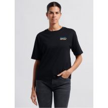 Indee - Katoenen t-shirt met ronde hals en borduursel - M Maat - Zwart