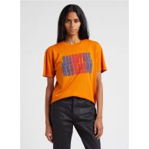 Berenice - Camiseta de algodón serigrafiada con cuello redondo - Talla XS - Naranja
