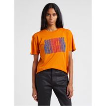 Berenice - Camiseta de algodón serigrafiada con cuello redondo - Talla XS - Naranja