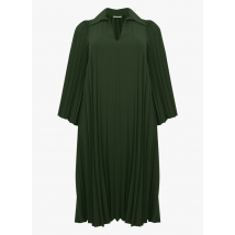 Mat Fashion - Halflange jurk met klassieke kraag en plissédetails - 48 Maat - Groen