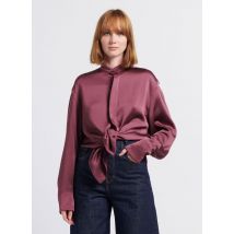 Laurence Bras - Satijnachtige blouse met maokraag - 40 Maat - Prune