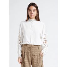 Suncoo - Top met opstaande kraag en borduursel met ajourmotiefje - 2 Maat - Wit