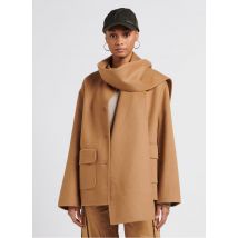 Saison 1865 - Abrigo de mezcla de lana con cuello redondo - Talla L - Marrón