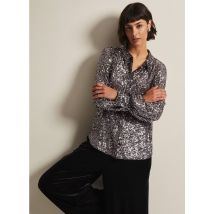 Phase Eight - Gestreepte - rechte blouse met klassieke kraag en lovertjes - 14 Maat - Zilver