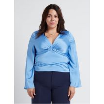 Gina Tricot - Soepelvallende - satijnachtige top met v-hals - 50 Maat - Blauw