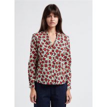 Nice Things - Rechte - katoenen blouse met maokraag en print - 40 Maat - Beige