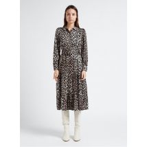 Suncoo - Vestido largo entallado con cuello clásico y estampado animal - Talla 4 - Beige