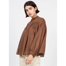 Bellepiece - Blouse van katoen en zijde met opstaande kraag - XS Maat - Bruin