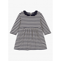 Petit Bateau - Katoenen korte jurk met strepen en peter pan-kraagje - 36M Maat - Blauw