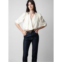 Zadig&voltaire - Korte - satijnen top met drapering en v-hals - XS Maat - Wit
