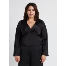 Gina Tricot - Soepelvallende - satijnachtige top met v-hals - 50 Maat - Zwart