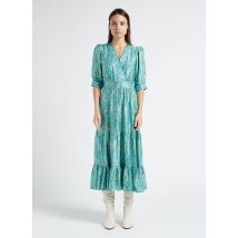 Suncoo - Halflange jurk met v-hals - print en satijnglans - 1 Maat - Groen