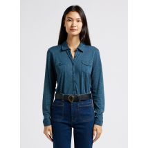 Pablo - Soepelvallende blouse katoenblend met gevlamd effect - 3 Maat - Blauw