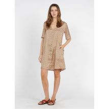 abito corto collo a barchetta stampato in seta