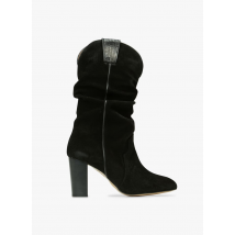 stivaletti a punta in pelle con tacco