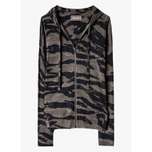 cardigan con cappuccio in jacquard camouflage