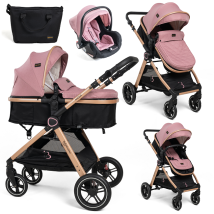 Bebelissimo - Poussette Combinée Trio 3 En 1 - Siège Auto 0m – Nacelle – Dès La Naissance – Jusqu’à 22kg – Nicea - Rose