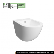 Bidet Suspendu 49x37 Cm - Blanc Brillant - Avec Porte-papier Toilette Chrome Offert - Ottawa - Bricoman
