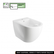 Bidet Suspendu 54x37 Cm - Blanc Brillant - Avec Porte-papier Toilette Chrome Offert - Ottawa Comfort - Bricoman