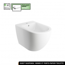 Bidet Suspendu 54x37 Cm - Blanc Mat - Avec Porte-papier Toilette Chrome Offert - Ottawa Comfort - Bricoman