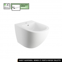 Bidet Suspendu 49x37 Cm - Blanc Mat - Avec Porte-papier Toilette Chrome Offert - Ottawa - Bricoman
