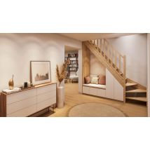 Escalier En Sapin Quart Tournant À Gauche Sans Contremarches Et Rampe À Fuseaux À Gauche. Larg. 76 Cm - Gimm