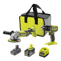 Kit 2 Outils Sans Fil 18v : Perceuse + Meuleuse - Ryobi - Rck182-242s