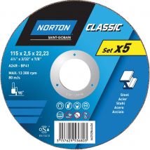 5 Disques À Tronçonner Métal / Acier / Inox Diam.115 Mm - Norton