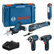Combo Kit 5 Outils 12v Gsr 12v-15 + Gop12-28 + Gdr 12v-28 + Gdr 12v-105 + Gsa 12v-14 + Gli 12v-300 + 3 Batteries 2ah + Chargeur- Bosch Professional 