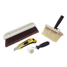 Kit Du Tapissier : 1 Brosse À Encoller + 1 Balai Colleur + 1 Roulette + 1 Cutter 18 Mm