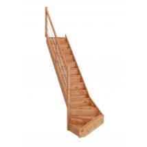 Escalier En Hêtre Quart Tournant Bas À Gauche Avec Contremarches Et Rampe À Tubes À Gauche Larg.76 Cm - Gimm